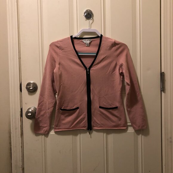 Vintage Petite Sophisticate Pink & Black Silk Blend Zip Cardigan | *Size is 1P - Picture 2 of 13